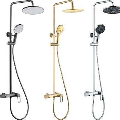 China With Bath Faucet Luxury Quality Brass Rainfall Mixer Slide Bar Bathroom Black And Gold Thermostatic Shower System Set for sale