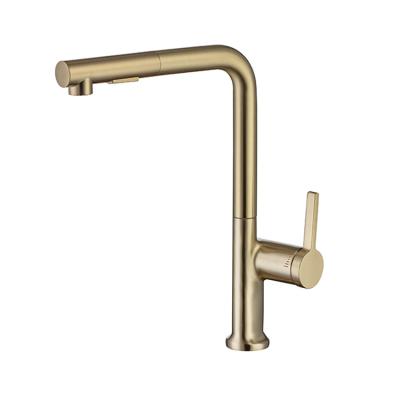 China Pull Out Spray Modern Copper 2 Way Spout Sink Mixer Gold Hot Cold Brushed Water Taps Deck Mount Brass 360 Degree Single Handle Kitchen Faucet for sale