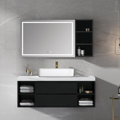 China Factory Supply Modern Wall Mounted Bathroom Cabinet Set With Basin Mirror Solid Wood Vanity for sale