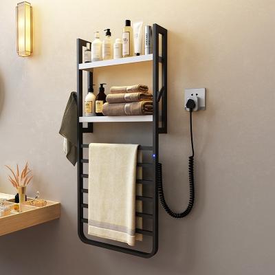 China Wholesale Wall Mount Electric Towel Warmer Fashion Plug In / Wired Heated Towel Dryer Rack Black Finish for sale