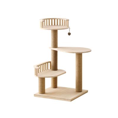 China Stocked Wooden House Furniture Cat Trees Cat Scratcher House Tower Housing Sisal Climbing Tower for sale