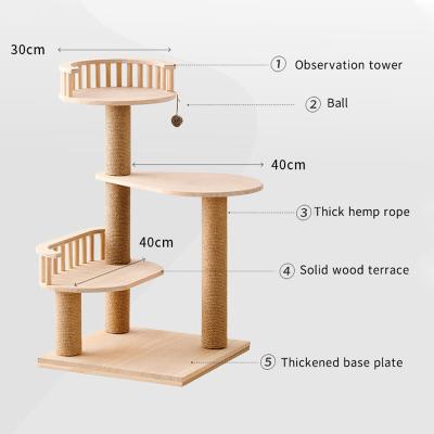 China High Quality Natural Wood Cat House Sisal Large Cat Housing Tree House Scracheing Tower Modern Cute Pet Aesthetics Natural for sale