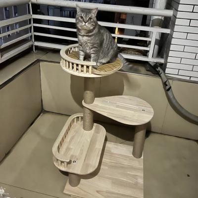 China Multilevel Platform Solid Wood Gymnasium Home Pet Scratcher Stocked Lively Unique Cat Scratching Tree Forrest for sale