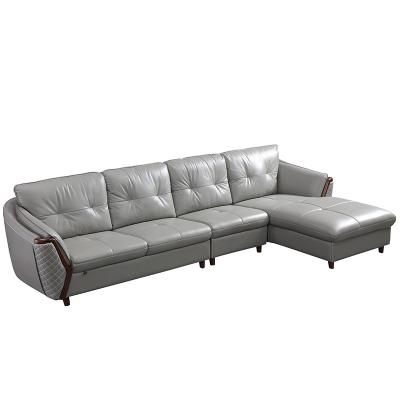 China Factory Supplied Living Room Convertible Gray Leather Corner Sofa Furniture Designs for sale