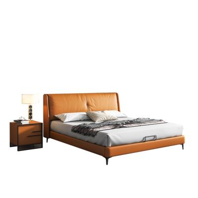 China Comfortable Luxury Faux Leather Tufted Platform Bed Queen Bed Frame Genuine Leather Tufted Bed Headboard Quiet Durable Wood Slats for sale