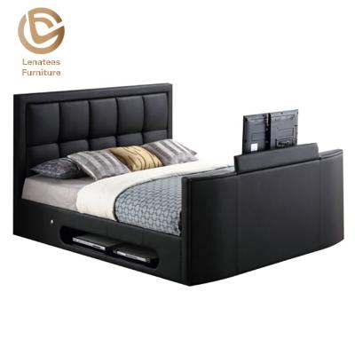 China Wholesale Comfortable Modern King Full Size Genuine Leather Upholstered TV Bed for sale