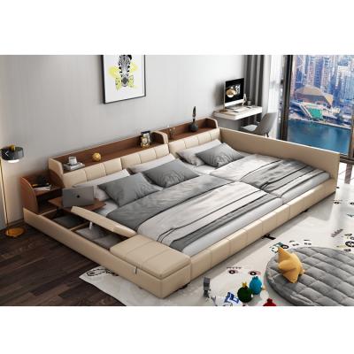 China Adjustable Modern Smart Leather Bedroom Furniture King Size Multifunctional Double Beds Elegant Soft Bed (From The Bed To The Other) 2031-A for sale