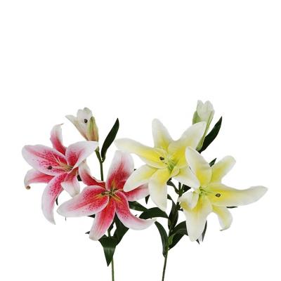 China Guangdong Factory 3 Head 90cm Real Touch 3d Tiger Lily Wedding Decoration Artificial Lily Flowers Durable for sale