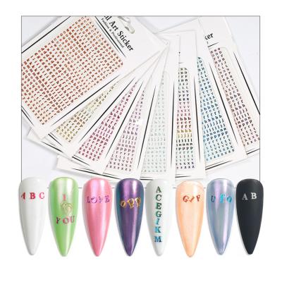 China 3D Nail Art Sticker 26 Colorful Gold Puffy Letters Nail Art Alphabet Stickers DIY Manicure Adhesive Decal English Letter for sale