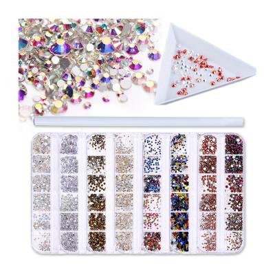 China Mixed designs nail art decoration 2021 wholesale mix 12 grid long strip boxed rhinestone flat bottom decoration ab symphony nail art diamond shiny diamond for sale