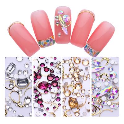 China Easy Apply New Hot Selling Japanese Popular Mixed Box Star And Moon Copper Piece Of Nail Around Rivet Sequin Rhinestone Nail Decoration Set for sale