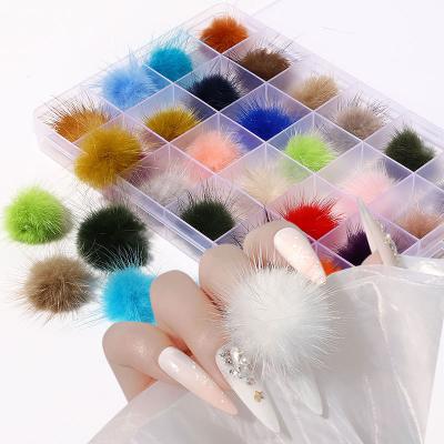 China Easy Apply 2021 Newest 24Pcs/Box Mix Color Hot Sale Fur Pom Balls 3D Nail Art Decoration Design Magnetic For Nail Salon for sale