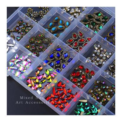 China Easy Apply High Quality 24 Grid Decoration Nail Arts For Manicure DIY Resin Alloy Crown Zircon Jewelry 2021 for sale