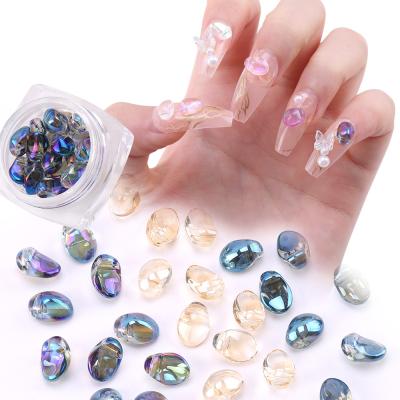 China Easy Apply 2021 Red Soft Wind New 12pcs Aurora Symphony Crystal Stone Net Irregular Glass Nail Decoration for sale