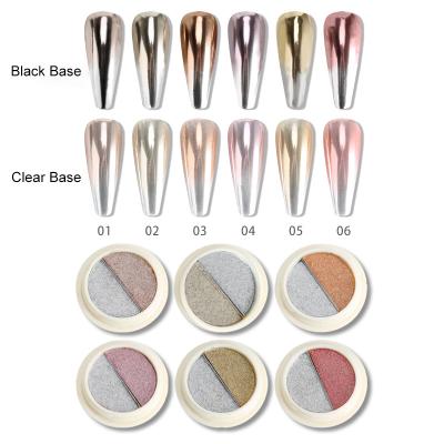 China Factory New Wholesale Pure Chrome Dyestuff Nail Art Effect 6 Colors Excellent Mirror Double Magic Mirror Effect Chrome Nail Solid Powder for sale