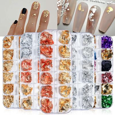 China Popular 12 Grid Long Strip Box Japanese Nail Art Mounted Gold Silver Colored Fragments Nail Aluminum Nail Art Jewelry Set for sale