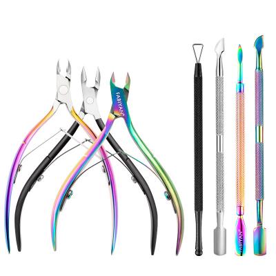 China Spring steel pliers tool kit push nail stainless steel dead skin scissors double head nail scissors for nailing solvent surfacing dead skin fork for sale