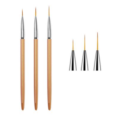 China Hot Selling 2021 Series 3pcs/set Manicure Tool Gold Handle Nail Line Finger Nail Art Painting Brush For DIY Nail Art for sale