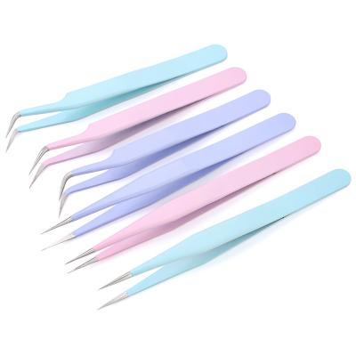 China New Pink Custom Manicure Girl Lashes Eyebrow Nail Art Stainless Steel Tweezers With Customs Eyelash Tweezers for sale