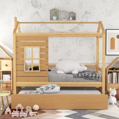 China Storage USA Warehouse Ready To Ship Free Shipping Kids Nursery Bed Montessori Wooden Floor Bed With Caster for sale