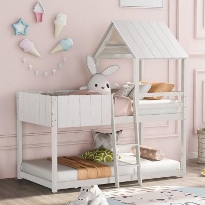 China Free Shipping Storage To Child's Bunk Bed USA Solid Wood Living Room Shape White Kids Bunk Bed With Stairs for sale