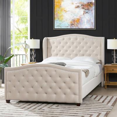 China New Style Soft Storage Queen Size Bed Headboard Double Full Velvet Upholstered Bed for sale