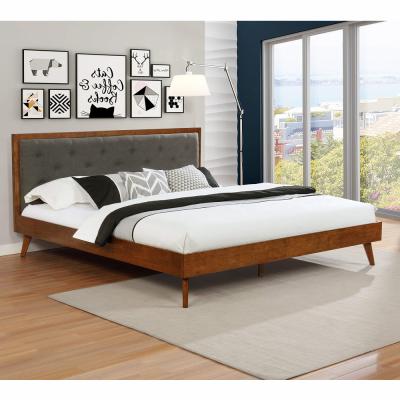 China Simple Elegant Brown Color Pine Wood Bedroom Furniture Solid Wood Double Bed Designs for sale