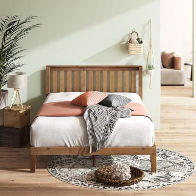 China Farmhouse Modern Wooden Base With Slats Wooden Support King Size Platform Bed Modern Frame With Headboard for sale