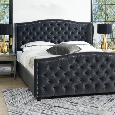 China Upholstered Bed Custom Design Luxury French Velvet Fabric Bed Wholesale Nordic Black White Double King Size MDF Storage Bed for sale