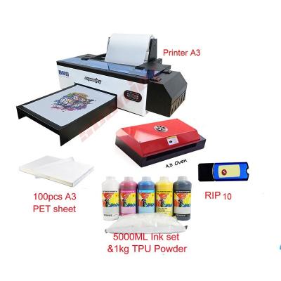 China Printer with ink&wInK 5000ml Peper powder PET film for fabric printing machine T-shirt factory A3 DTF T-shirt hoodies all for sale