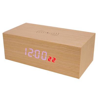 China Any Place Showing Brightness, Time, Temperature, And Sound Control Bamboo Wooden Electronic Clock for sale