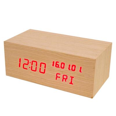 China Any place displaying brightness, time, temperature, and sound control wooden or bamboo electronic clock for sale