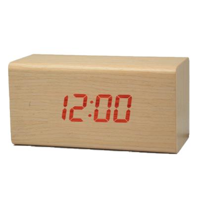 China Any Place Showing Brightness, Time, Temperature, And Sound Control Bamboo Wooden Digital Clock for sale