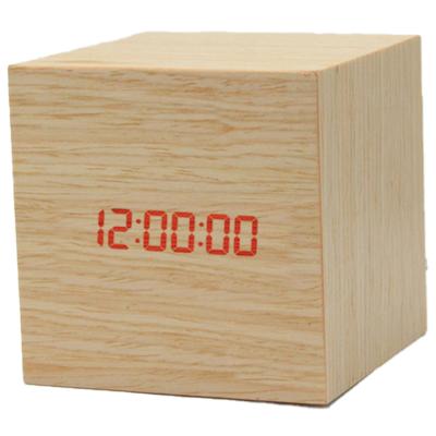 China Any Place Showing Brightness, Time, Temperature, And Sound Control Bamboo Wooden Digital Clock for sale