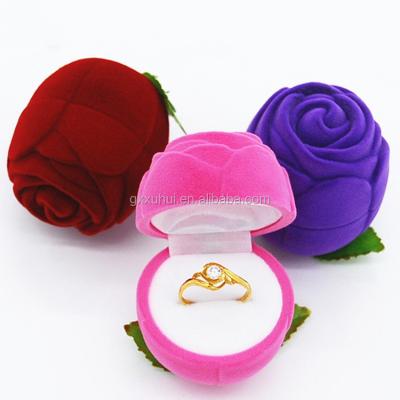 China Custom Shape Velvet+Plastic Rose Color Velvet Ring Box Jewelry Gift Box Velvet Gift Box Wedding Ring Packing Box for sale