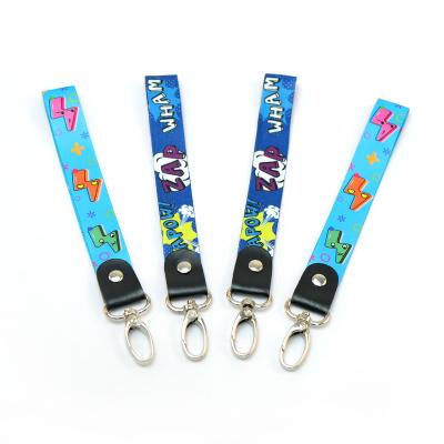 China Polyester Custom Design With Polyester Short Cell Phone Keychain Accessories Rainbow Wrist Strap Keychain Lanyards for sale