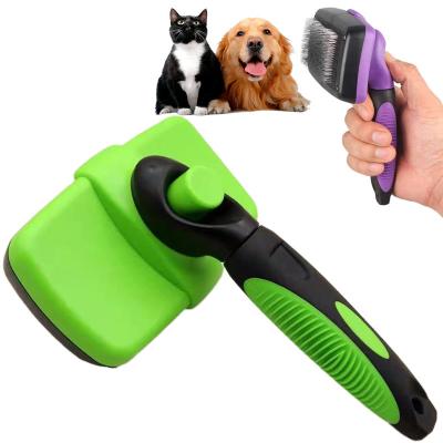 China Hot Sale Pet Grooming Tool Dog Cat Long Pin Self Cleaning Slicker Stocked Soft Hair Brush for sale