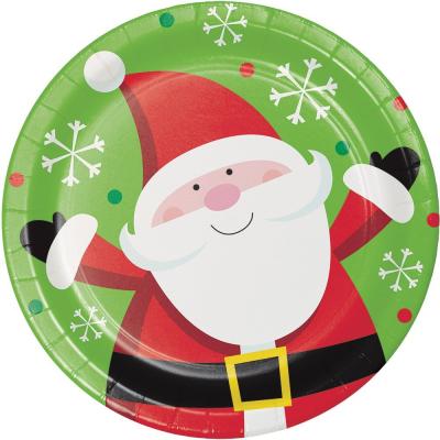 China Food Contact Safe Christmas Tree Dessert Glitter Paper Plates, Red Party Tableware Christmas Design Tree Paper Plates Set for sale