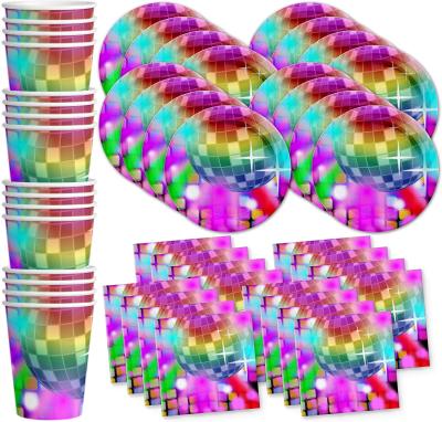 China Disco Paper Birthday Party Supplies Dishes Napkins Cups Tableware Set Kit for sale