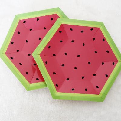 China 2019 New Food Contact Safe Watermelon Paper Plate Recyclable Disposable Party for sale