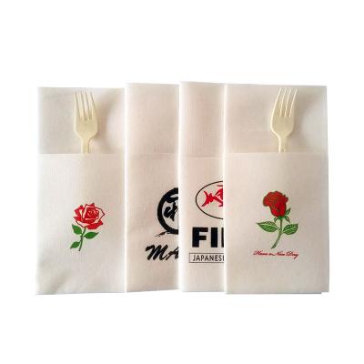 China Wholesale Custom Printed Logo Printed Cutlery Paper Napkin Airlaid Napkin With Pocket For Cutlery for sale