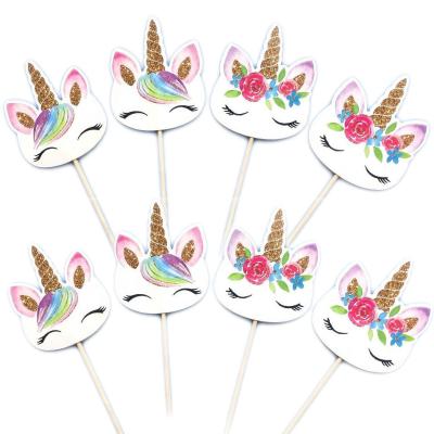 China 24pc/set Biodegradable Birthday Party Cupcake Set Suppliers High Quality Unicorn Cake Topper For Decoration Cup Gold Feather Toppers for sale