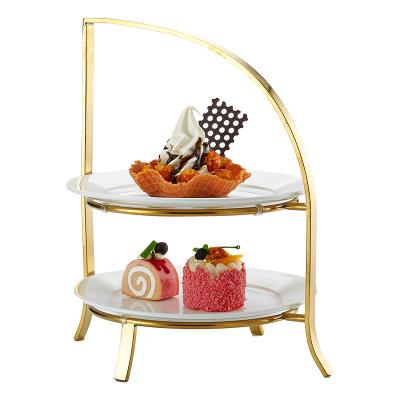 China Custom Viable Round Mini Silver Steel Gold Mirror Crystal Beaded Dessert Cupcake Hanging Rack Set To Wedding Decoration Tray for sale