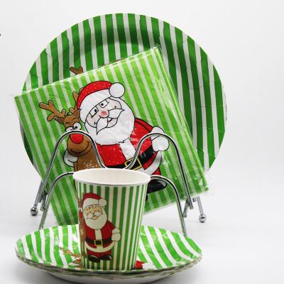 China Traditional Wholesale Disposable Paper Tableware Sets Christmas Decoration Party Supplies In Paper Plate Cup Napkin Package for sale