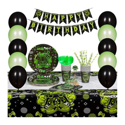 China Customized Birthday Party Decorations Video Game Party Paper Supplies Set For Boy Game Players for sale