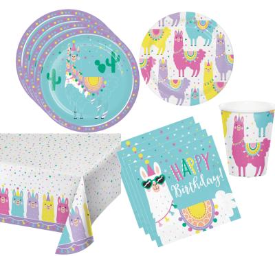 China Different Designs Llama Fun Tableware Kit, Llama Paper Plates, Cups, Napkins for Birthday Party Decoration Alpaca Gifts and Party Supplies for sale