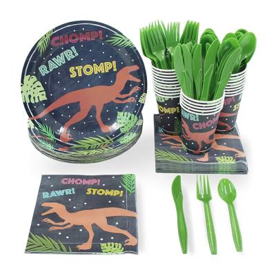 China Different Designs Wholesale Dinosaur Birthday Kid Party Supplies Tableware Set for sale