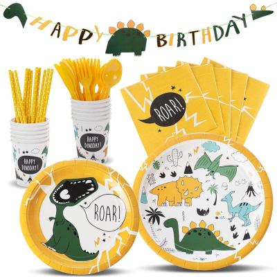 China Custom Different Designs Dinosaur Birthday Party Supplies For Kids Dinosaur Party Package Spoon Forks Dishes Set for sale