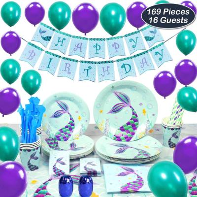 China Different Designs Mermaid Disposable Birthday Party Decoration Fish Scale Party Supplies Set And Tableware Mermaid Favors Small Packs for sale