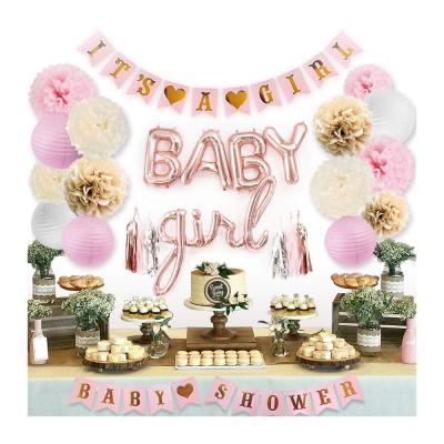 China Hot Selling Paper Baby Foil Letter Balloon It's A Girl Banner Pink Baby Shower Decorations For Baby for sale